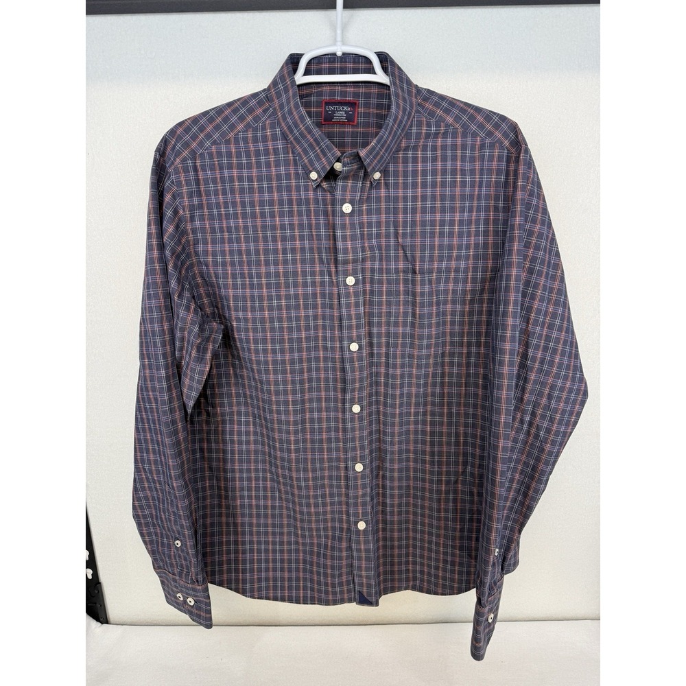 UNTUCKit Men's Blue Orange Plaid Alder Long Sleeve Button Down Shirt Size XL